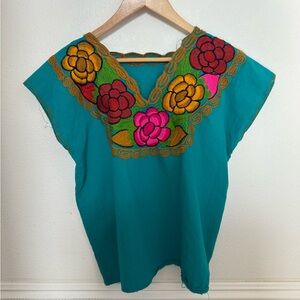 Embroidered Floral Teal Top